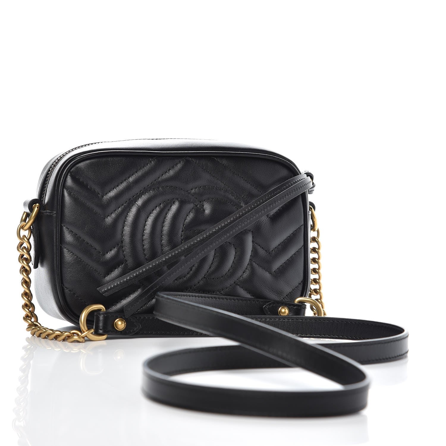 Gucci Calfskin Matelasse Mini GG Marmont Chain Shoulder Bag Black 3 of 8