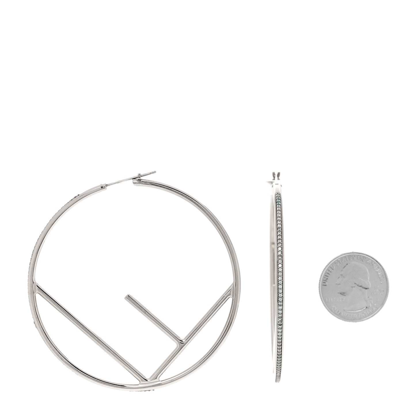 Metal Crystal Large F is Fendi Hoop Earrings Silver