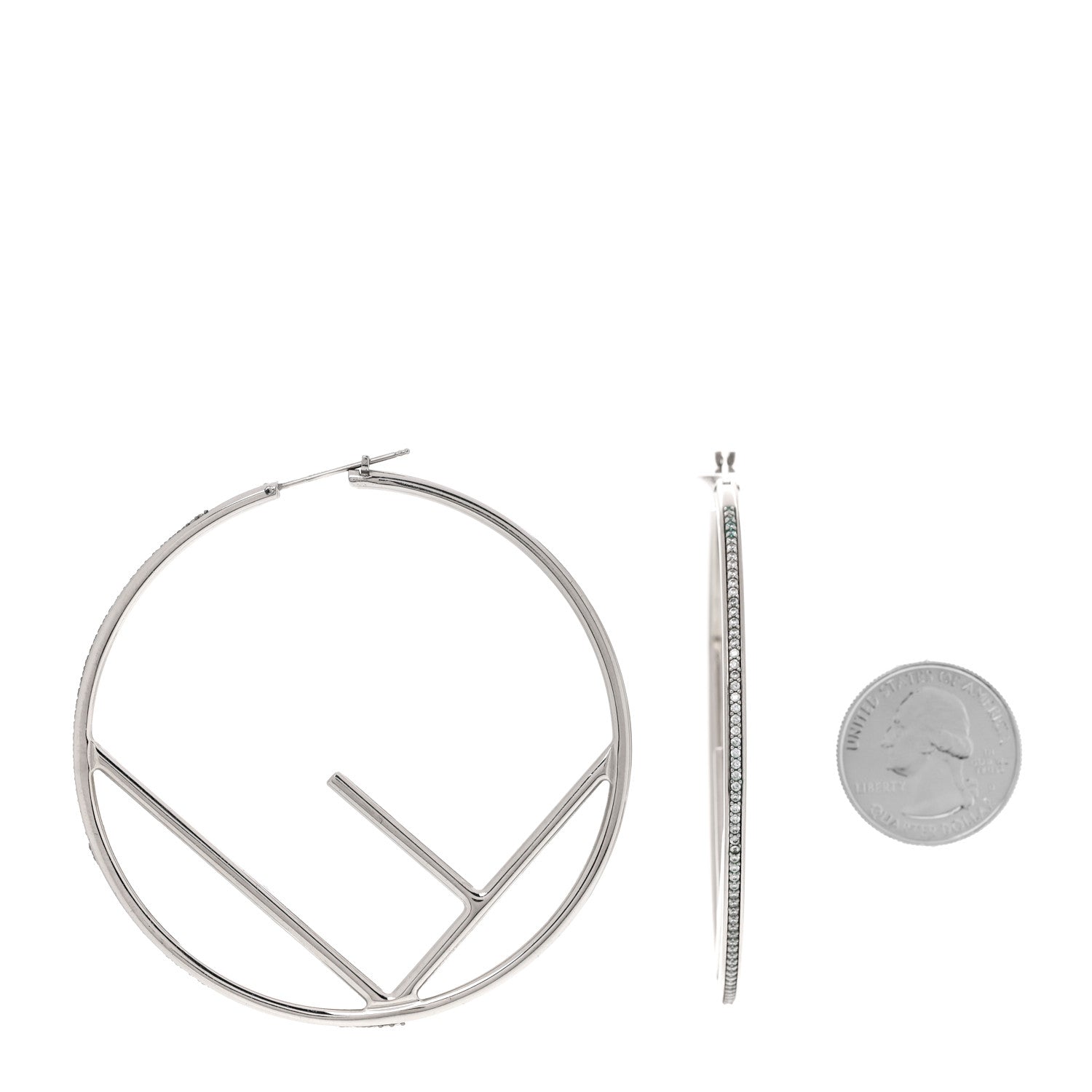 Fendi Metal Crystal Large F is Fendi Hoop Earrings Silver 2 of 4