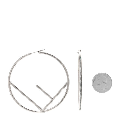 Fendi Metal Crystal Large F is Fendi Hoop Earrings Silver 2 of 4