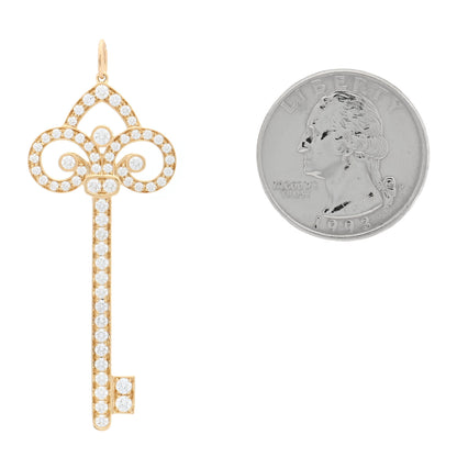 Tiffany 18K Yellow Gold Diamond .90ctw Fleur De Lis Key Pendant 2 of 4