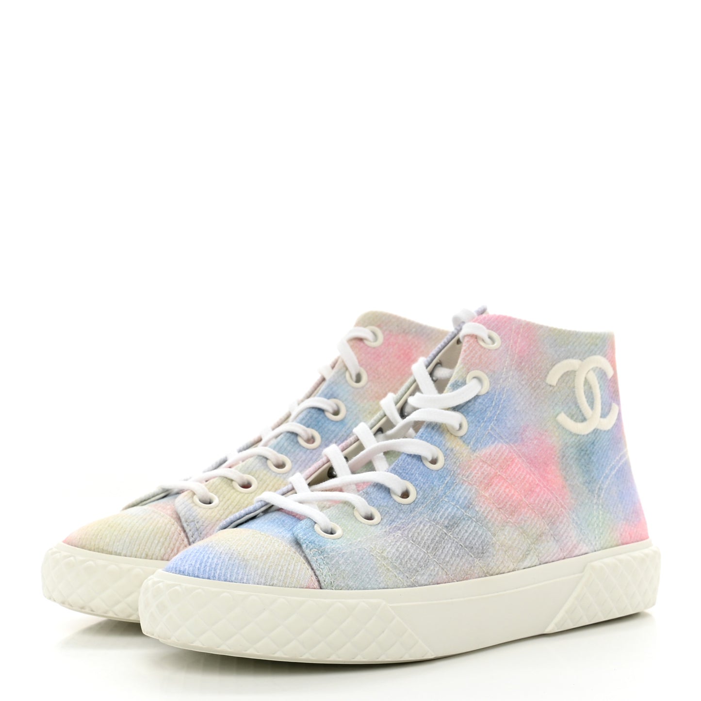 Printed Fabric High Top CC Sneakers 38 Green Pink Blue White
