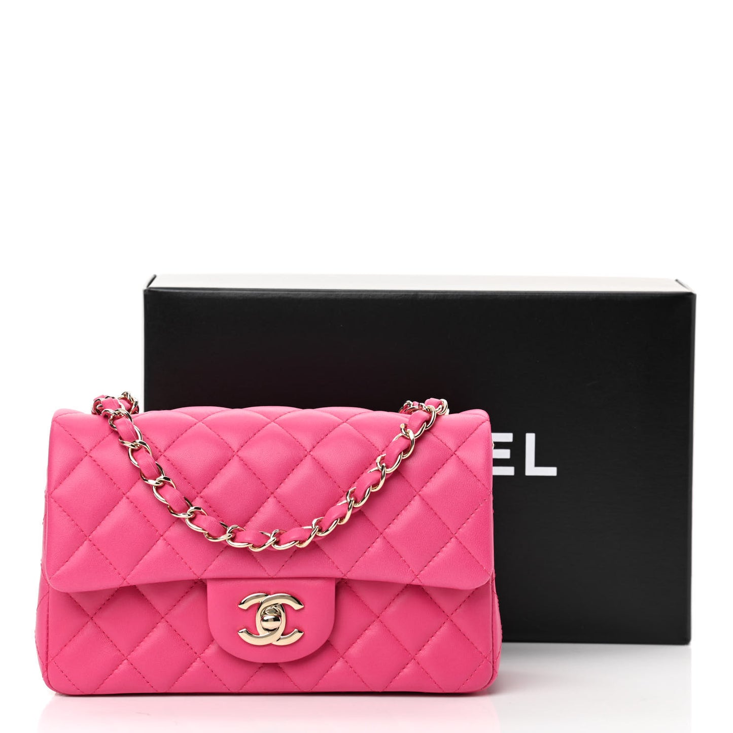 Lambskin Quilted Mini Rectangular Flap Fuchsia