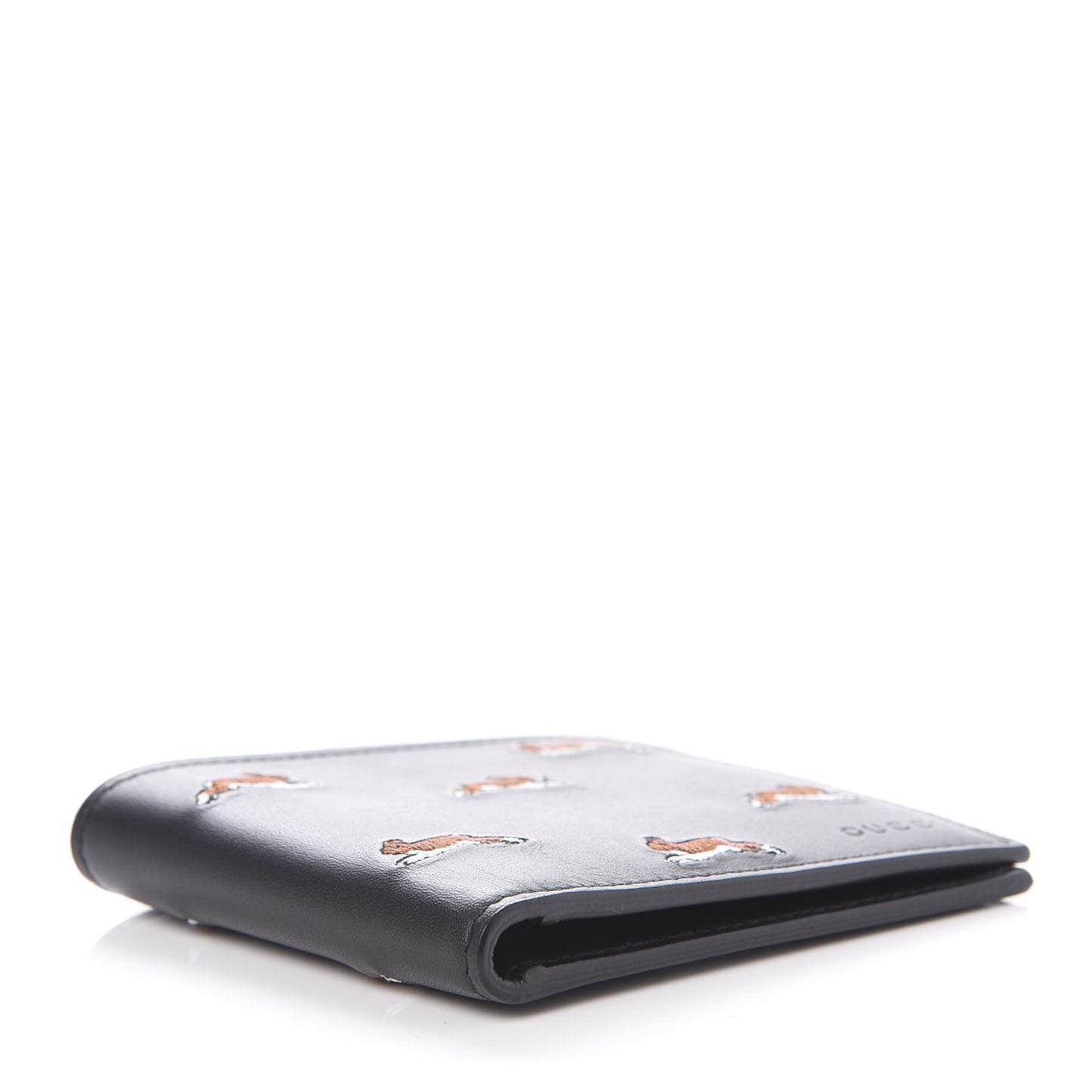 Calfskin Rabbit Embroidered Bi-Fold Wallet Black