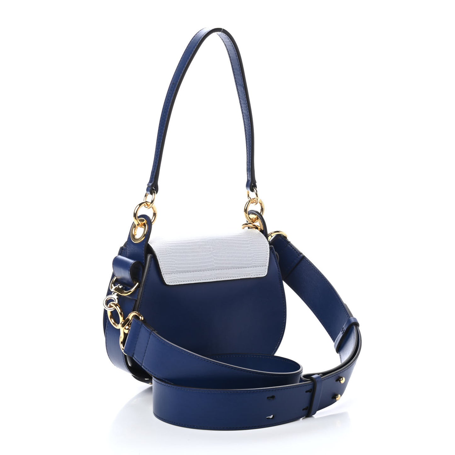 Shiny Calfskin Crocodile Embossed Small Tess Bag Blue Brown