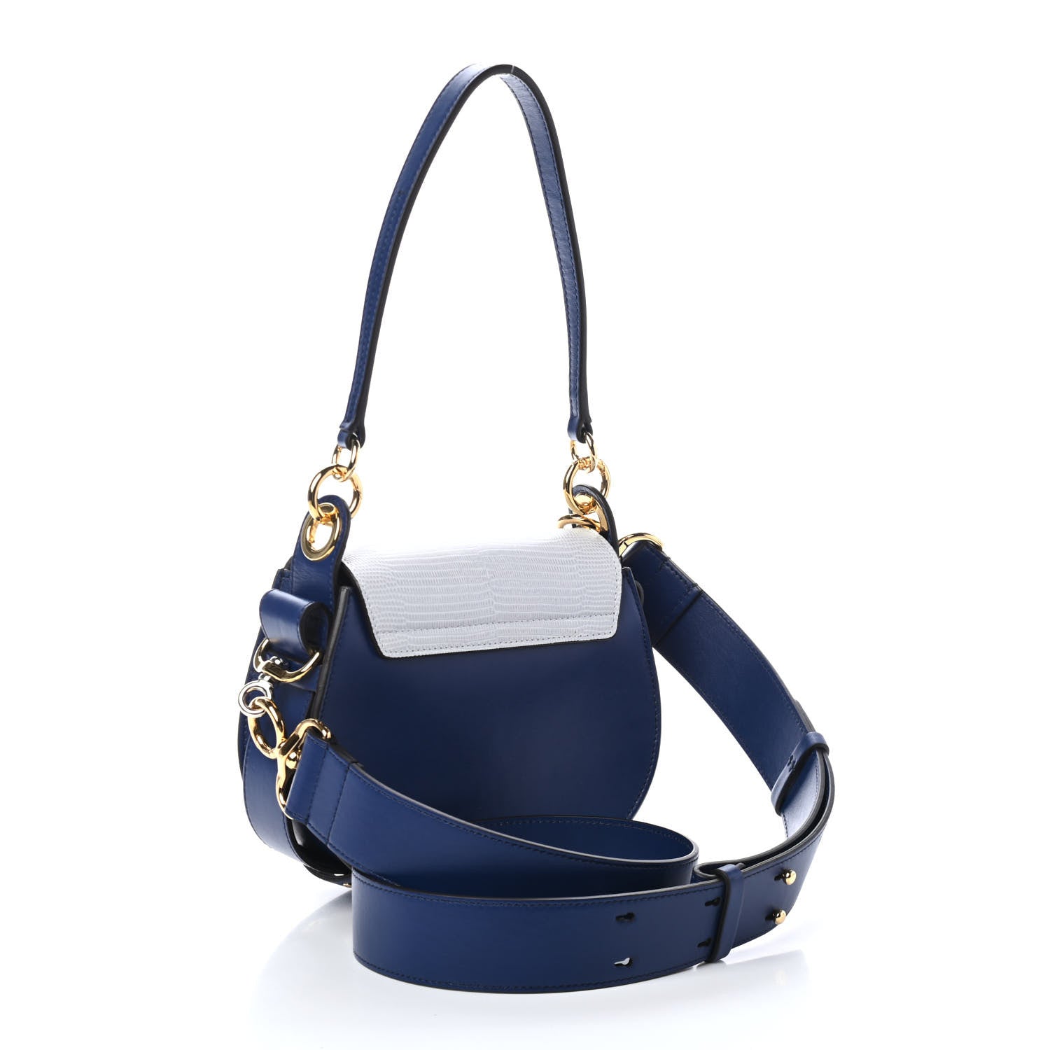 Chloe Shiny Calfskin Crocodile Embossed Small Tess Bag Blue Brown 2 of 4