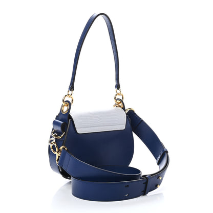 Chloe Shiny Calfskin Crocodile Embossed Small Tess Bag Blue Brown 2 of 4