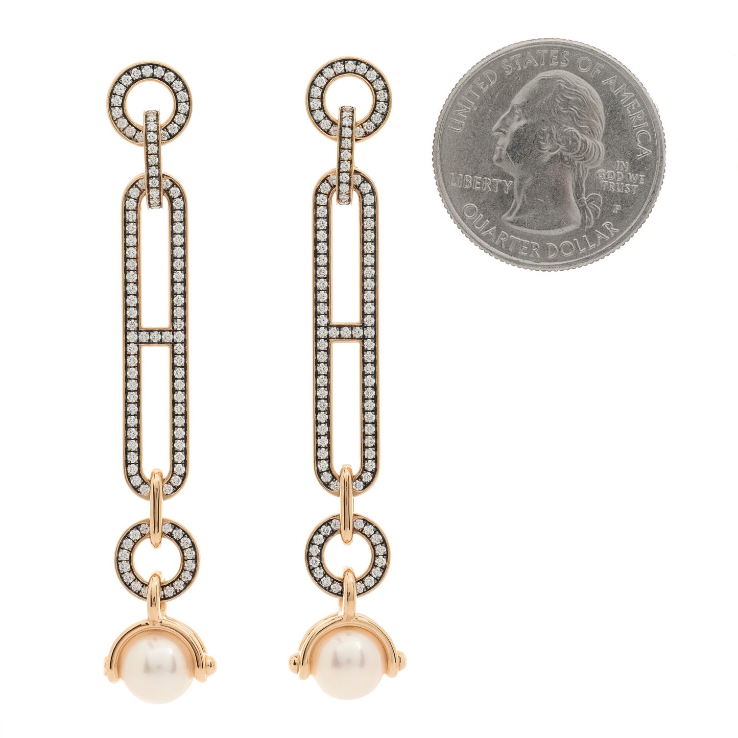 18K Rose Gold Diamond Pearl PM Chandra Drop Earrings