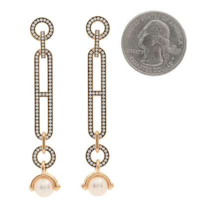Hermes 18K Rose Gold Diamond Pearl PM Chandra Drop Earrings 2 of 5