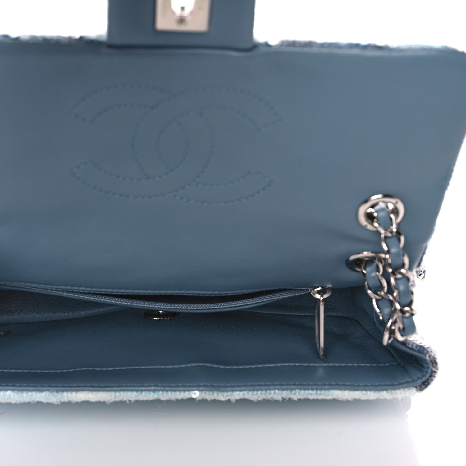 Chanel Sequin Mini Waterfall Flap Light Blue 4 of 10