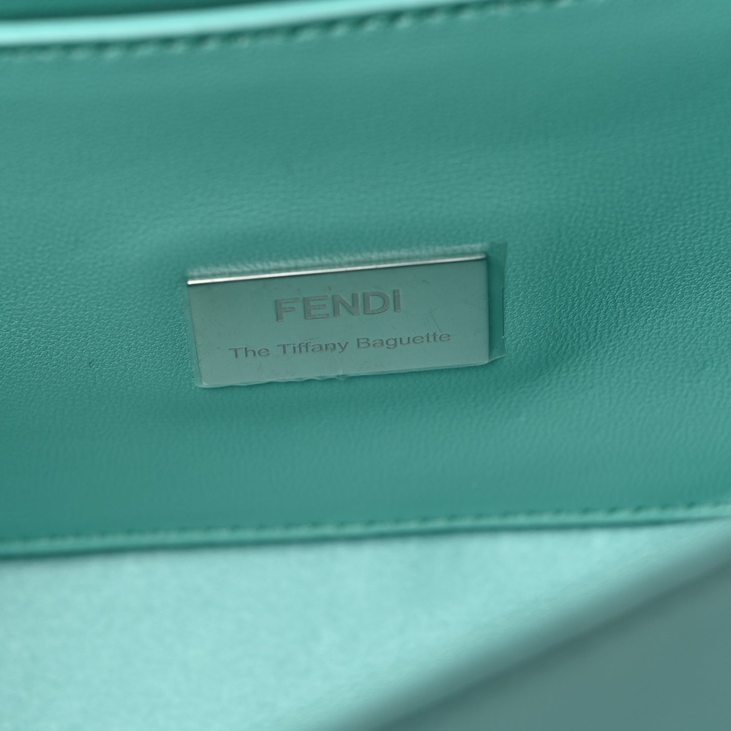 X TIFFANY Satin Nappa Silver Baguette Blue Tiffany Silver