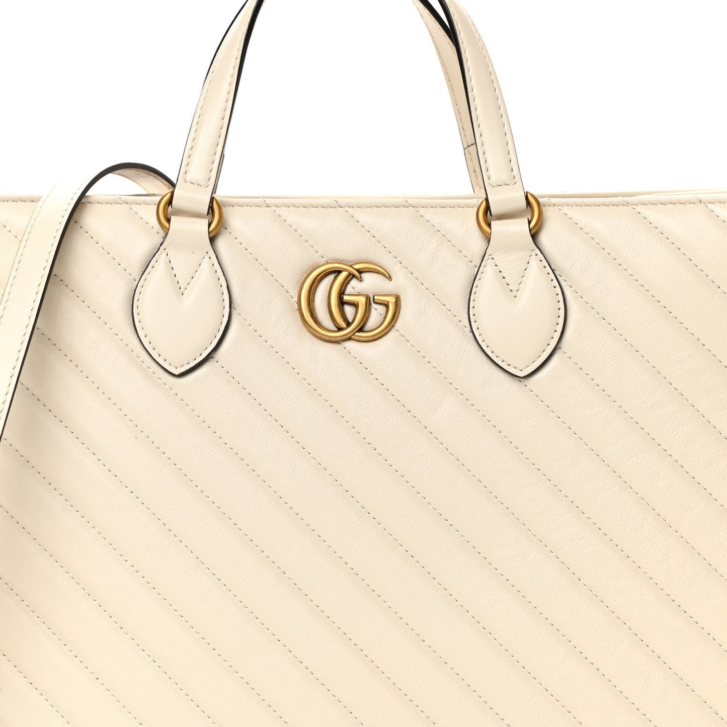 Azalea Calfskin Matelasse Diagonal GG Marmont Tote Bag Mystic White