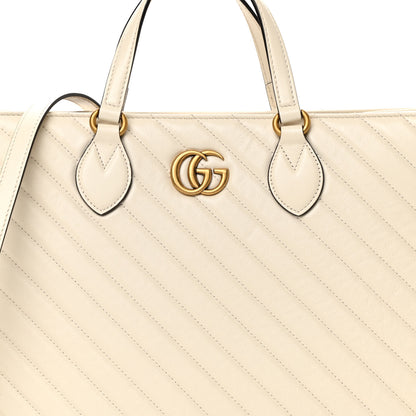 Gucci Azalea Calfskin Matelasse Diagonal GG Marmont Tote Bag Mystic White 8 of 12