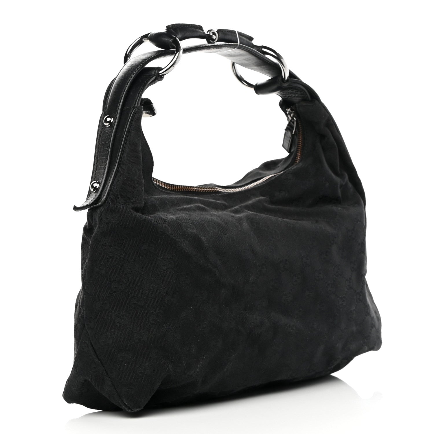 Gucci Monogram Medium Horsebit Chain Hobo Black 3 of 15