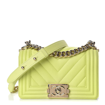 Chanel Calfskin Chevron Quilted Small Boy Flap Light Green 1 of 11