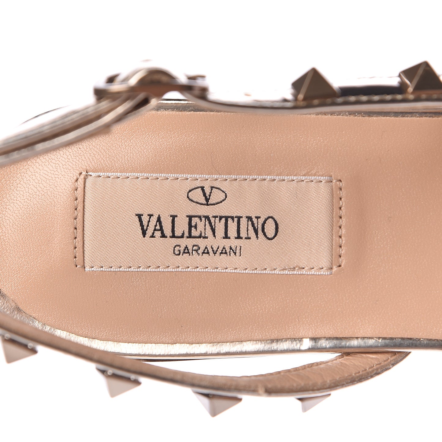 Metallic Pebbled Calfskin Patent Rockstud Slingback Flats 38 Skin