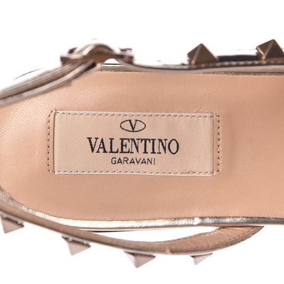 Valentino Garavani Metallic Pebbled Calfskin Patent Rockstud Slingback Flats 38 Skin 7 of 9
