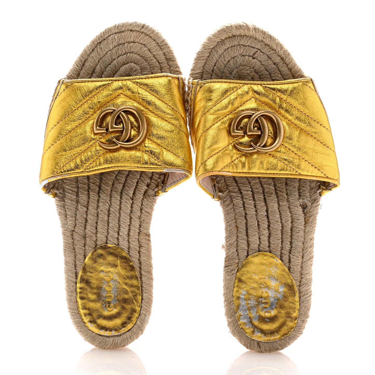 Metallic Nappa Matelasse GG Marmont Espadrille Slide Sandals 36.5 Oro