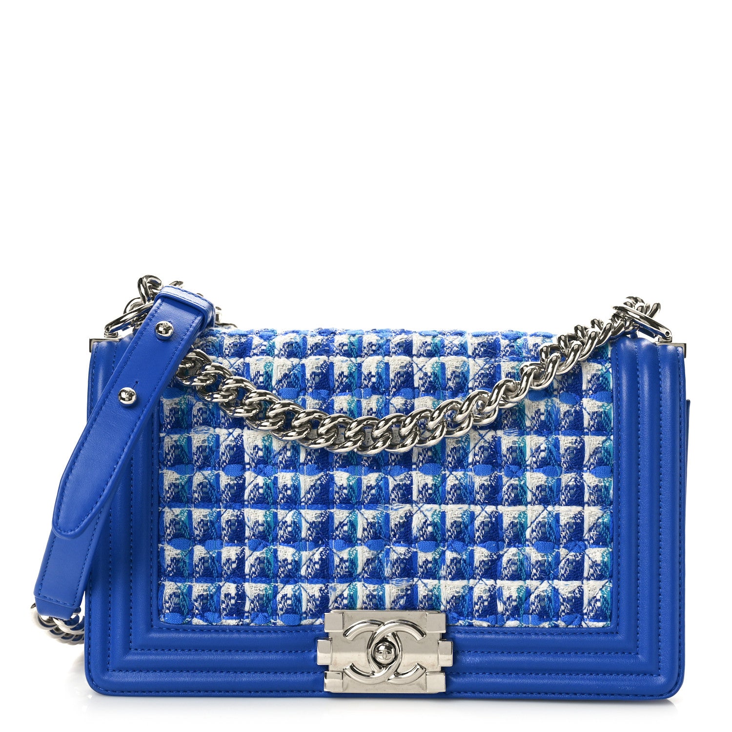 Chanel Lambskin Tweed Medium Boy Flap Blue 1 of 10