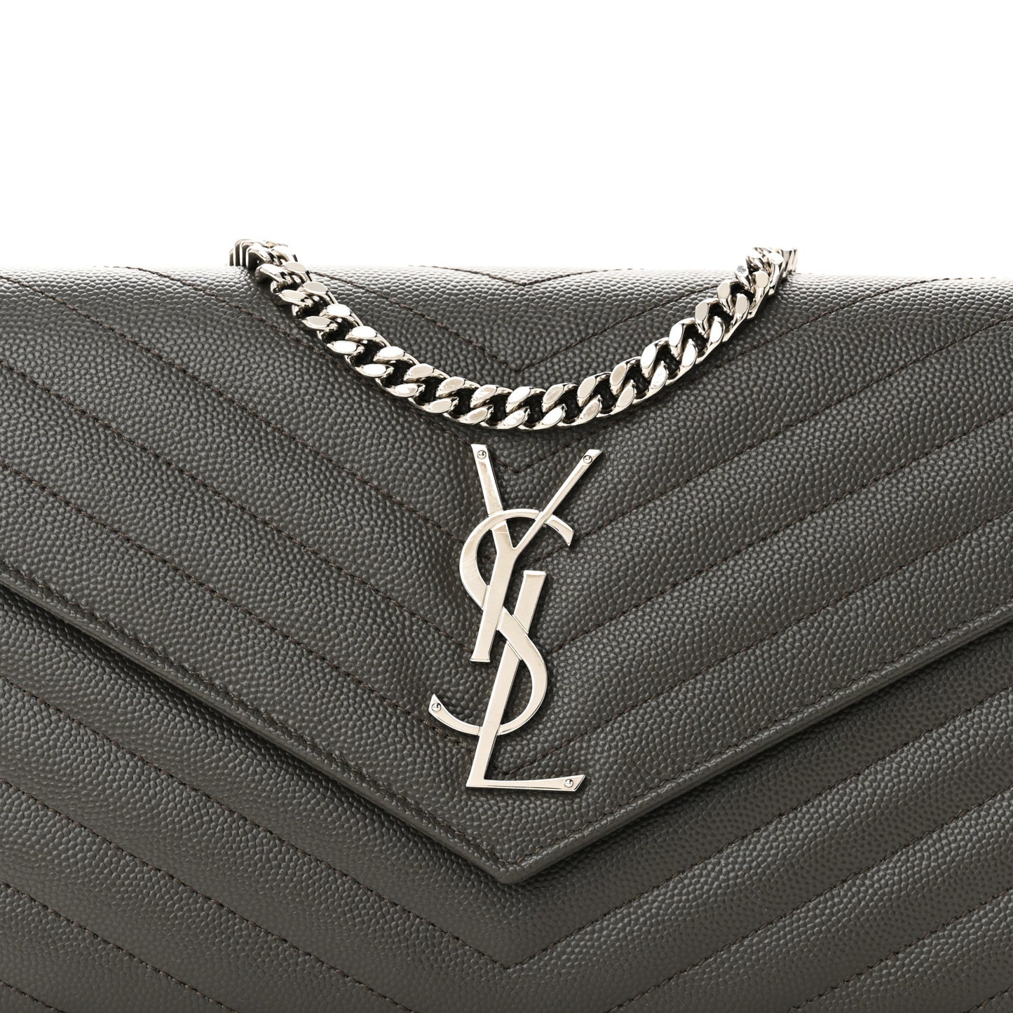 Grain De Poudre Matelasse Chevron Monogram Chain Wallet Fog