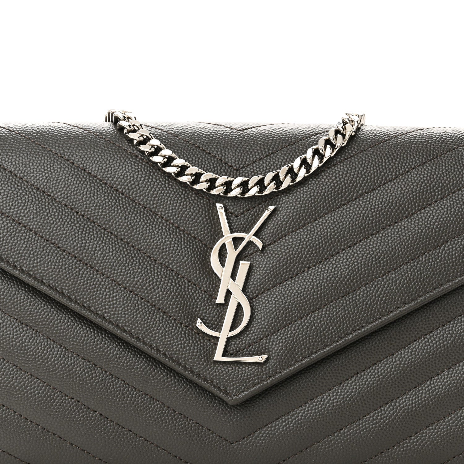 Saint Laurent Grain De Poudre Matelasse Chevron Monogram Chain Wallet Fog 7 of 10