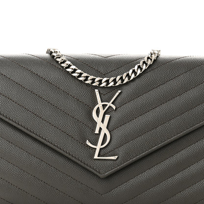 Saint Laurent Grain De Poudre Matelasse Chevron Monogram Chain Wallet Fog 7 of 10