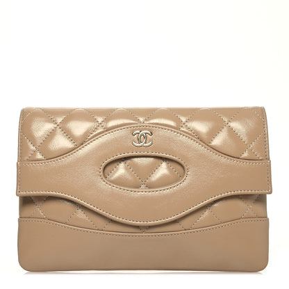 Chanel Shiny Lambskin Quilted Pouch Beige 1 of 7