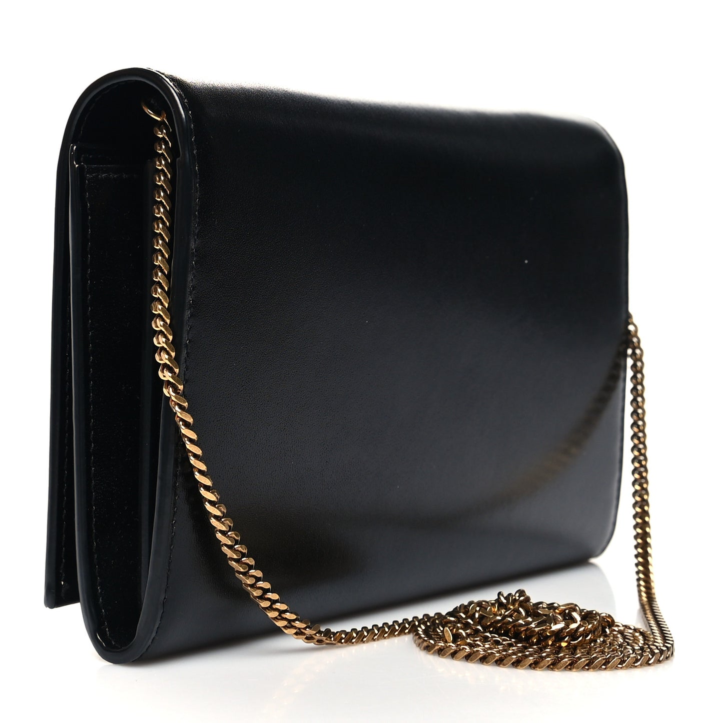 Glossy Calfskin Monogram Chain Wallet Black