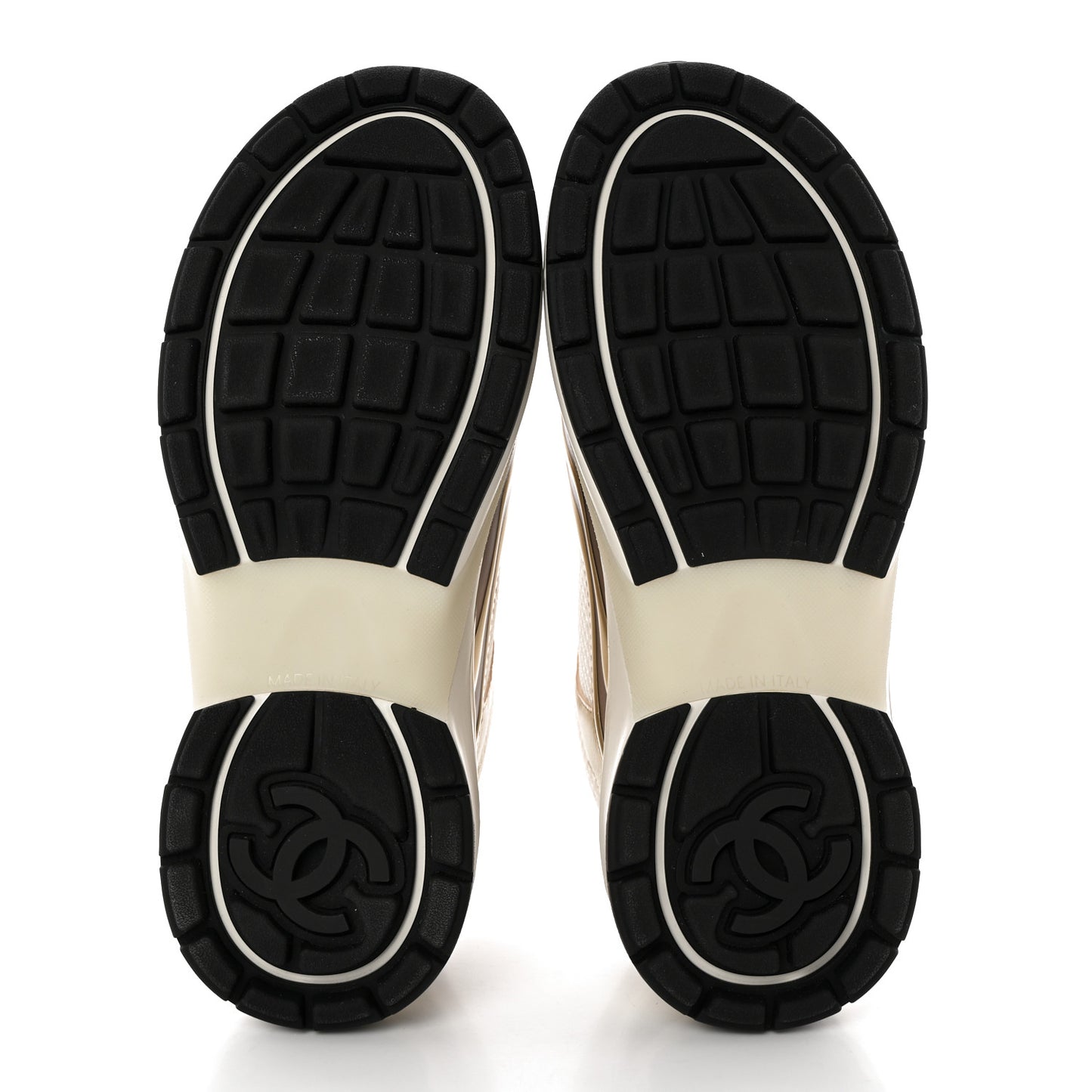 Fabric Laminated Calfskin Stretch CC Sneakers 36 White Gold Silver