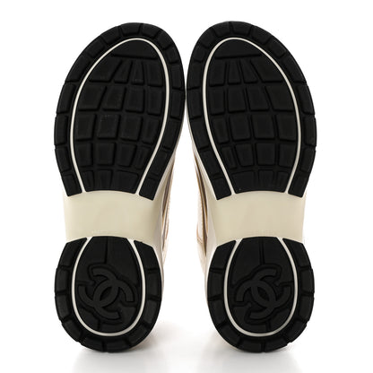 Chanel Fabric Laminated Calfskin Stretch CC Sneakers 36 White Gold Silver 5 of 8