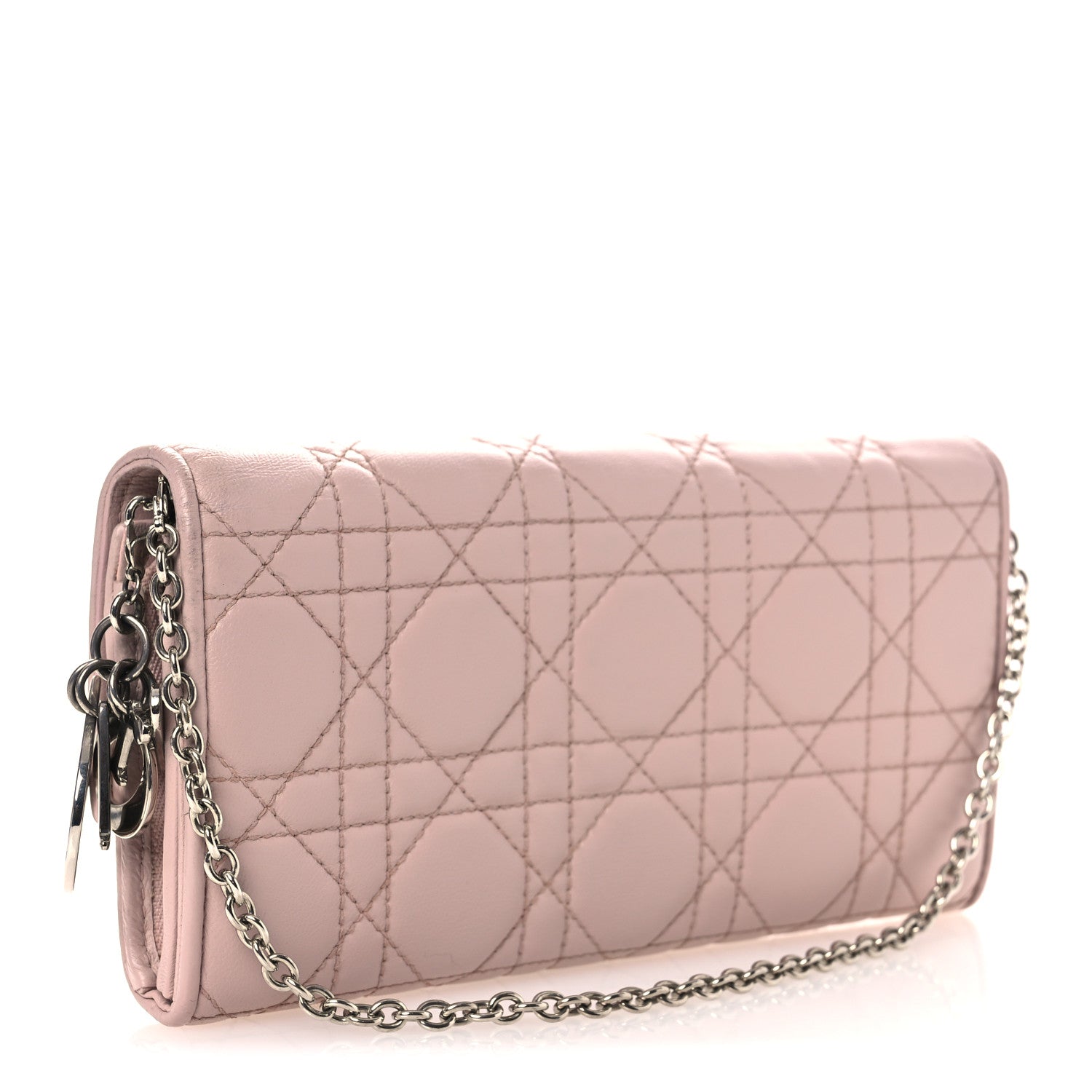Christian Dior Lambskin Cannage Lady Dior Rendezvous Wallet On Chain Light Pink 3 of 10