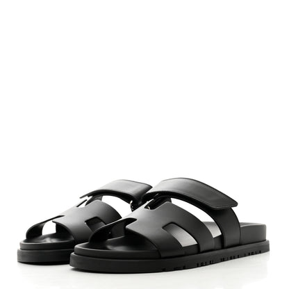 Hermes Calfskin Womens Chypre Sandals 35.5 Black 3 of 9