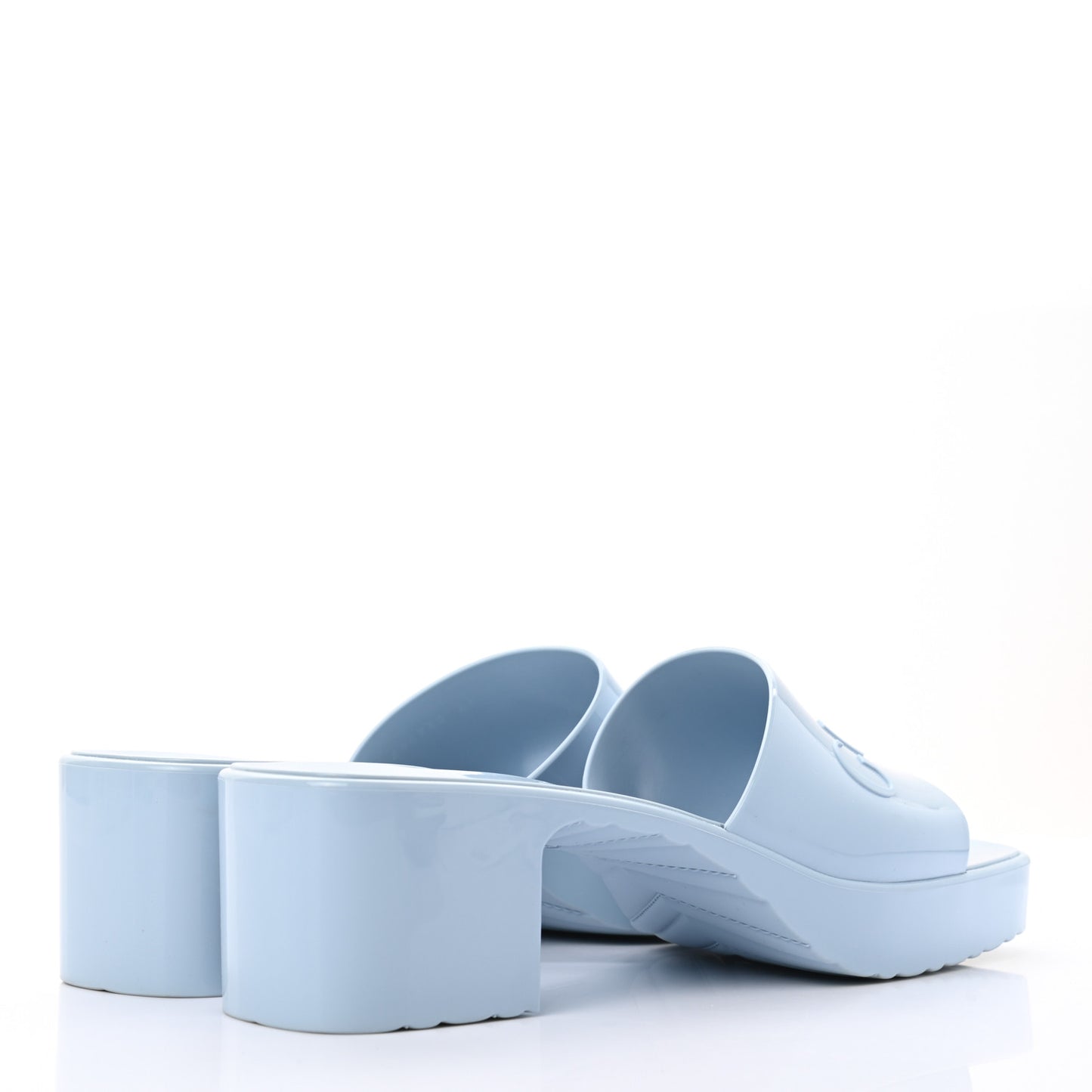 Rubber Gucci Logo Womens Platform 20/60mm Slide Sandals 42 Porcelain Light Blue