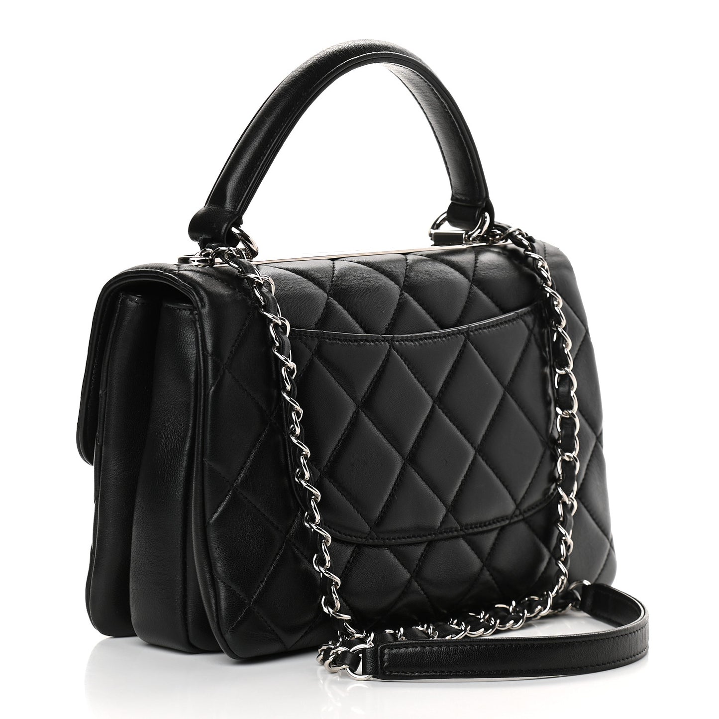 Lambskin Quilted Small Trendy CC Dual Handle Flap Bag Black