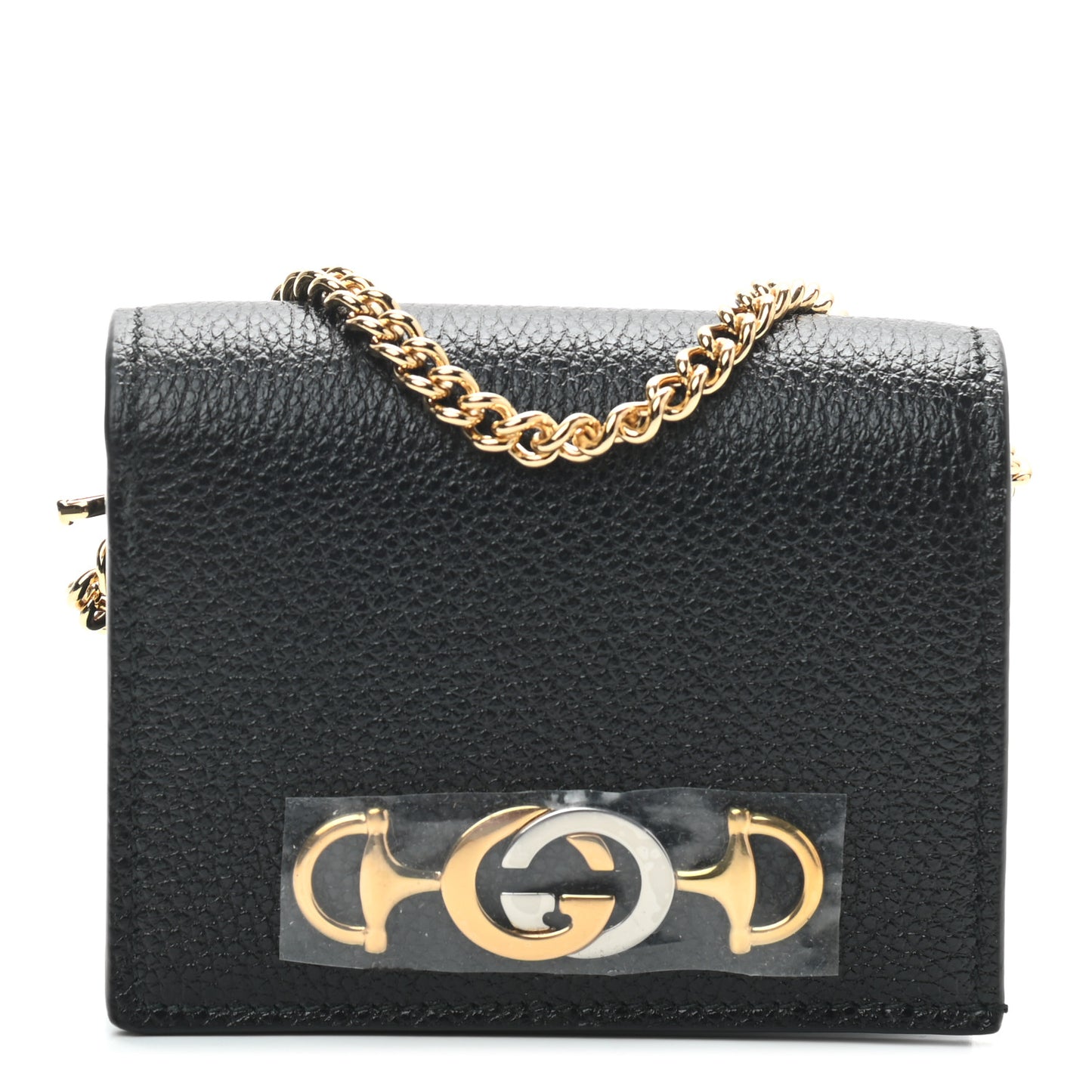 Grainy Calfskin Zumi Chain Card Case Wallet Black