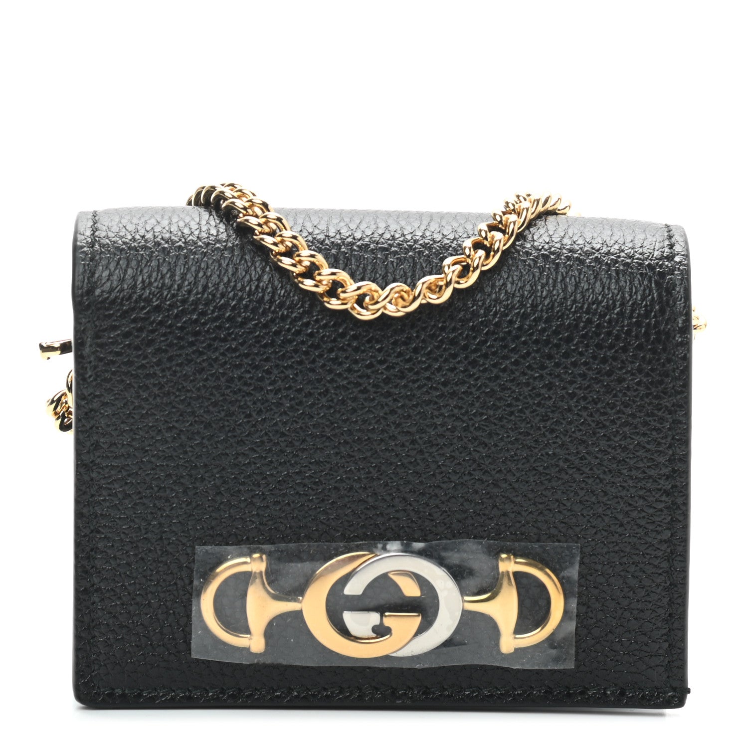 Gucci Grainy Calfskin Zumi Chain Card Case Wallet Black 1 of 6