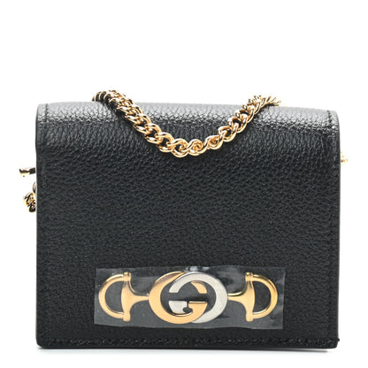 Gucci Grainy Calfskin Zumi Chain Card Case Wallet Black 1 of 6