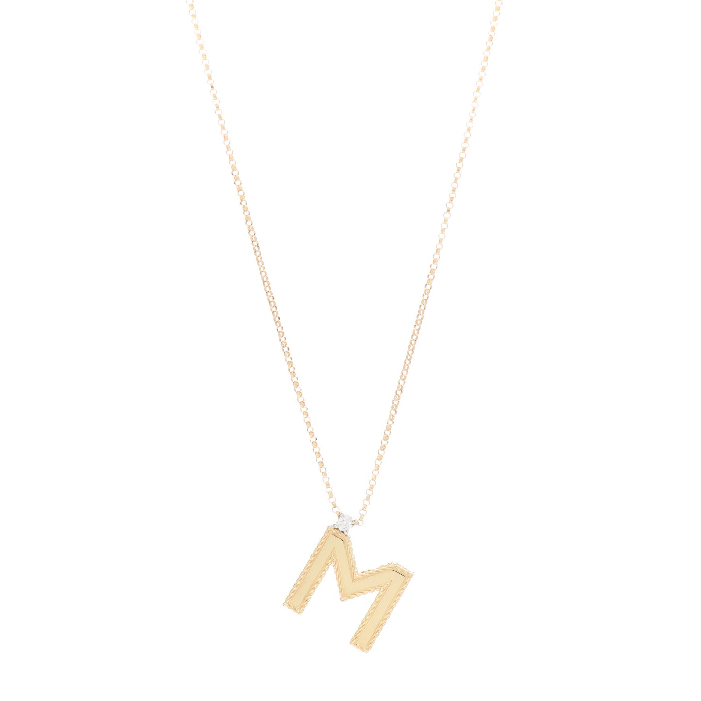 18K Yellow Gold Diamond Princess Initial M Pendant Necklace