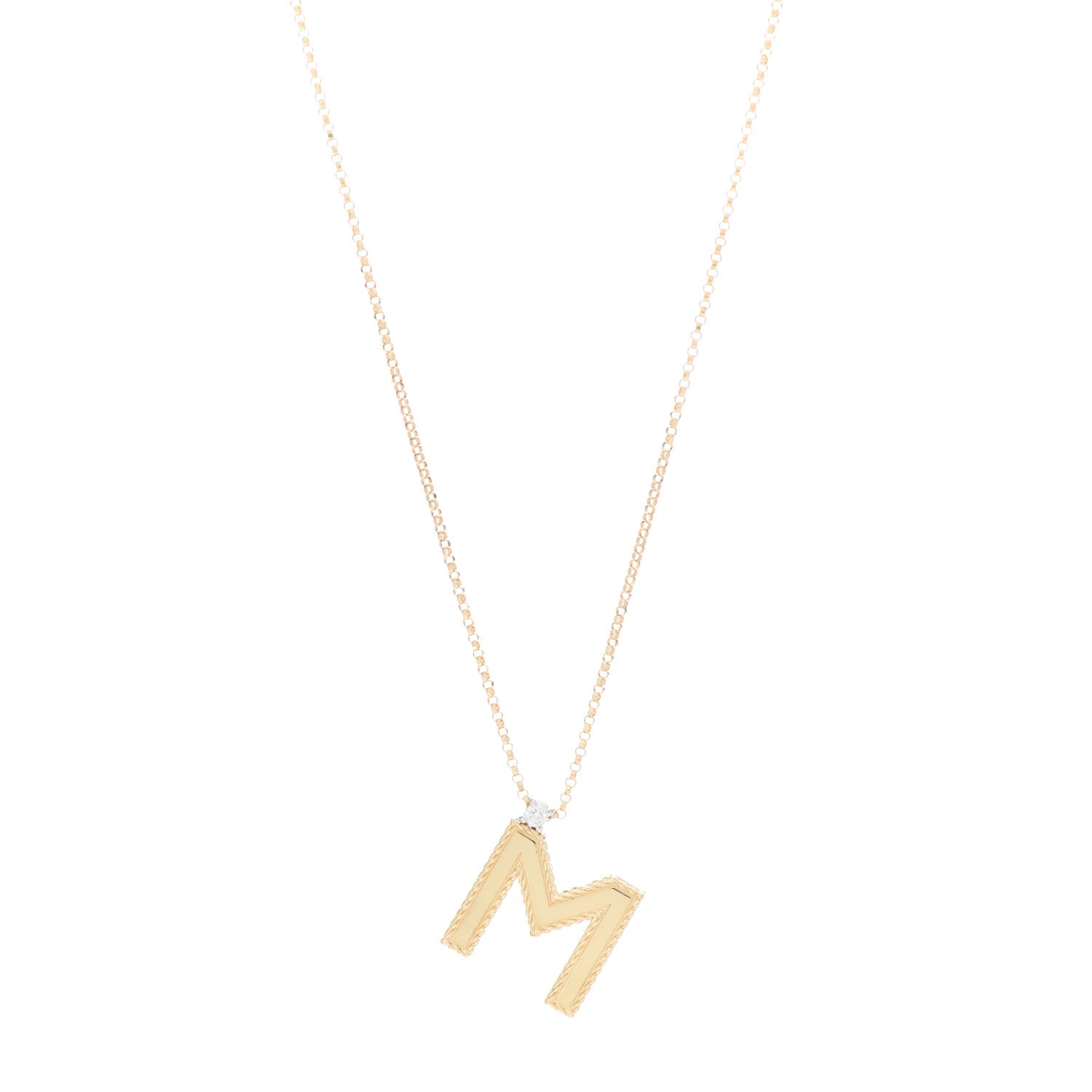 Roberto Coin 18K Yellow Gold Diamond Princess Initial M Pendant Necklace 1 of 4