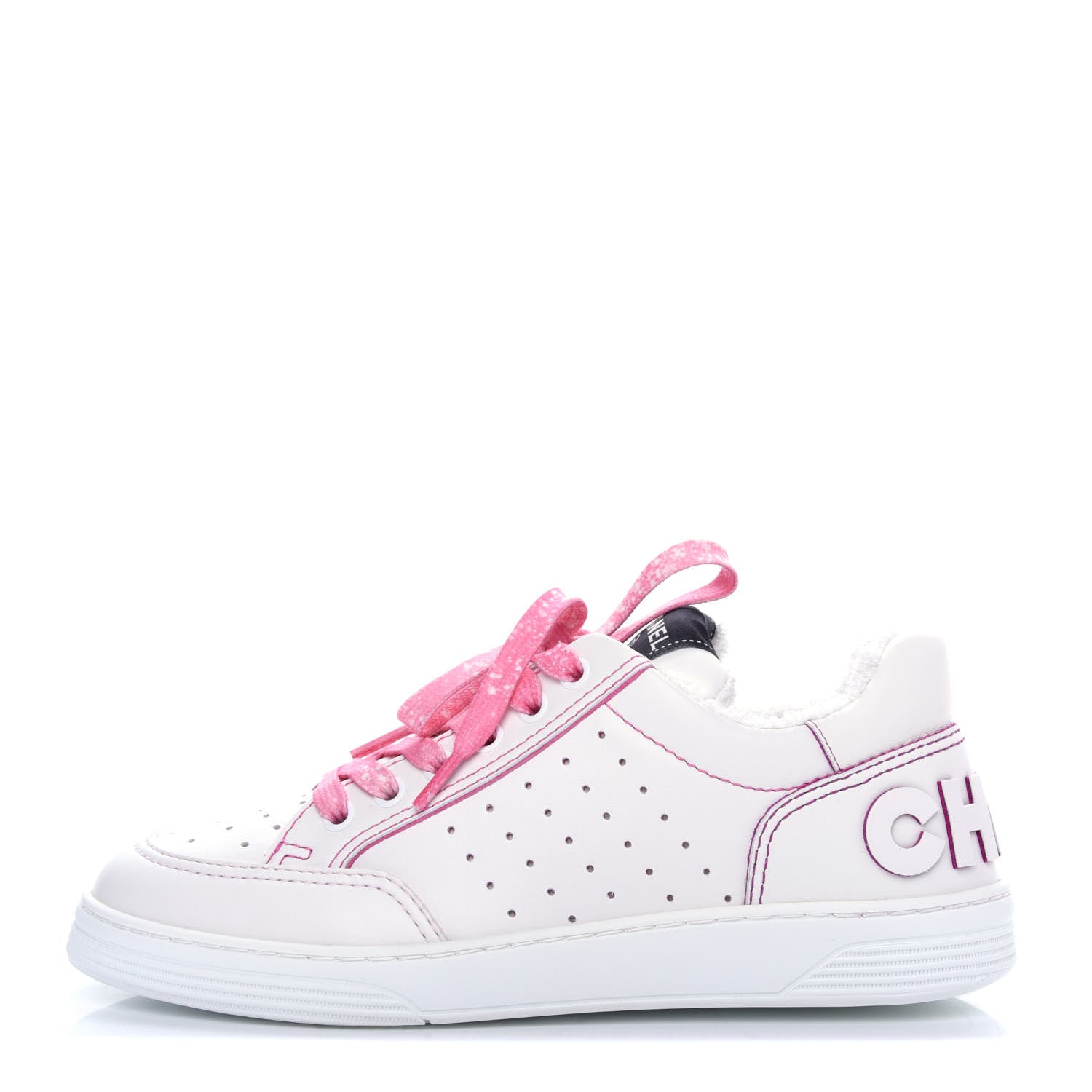 Chanel Calfskin Womens Logo Sneakers 37.5 White Pink 1 of 11