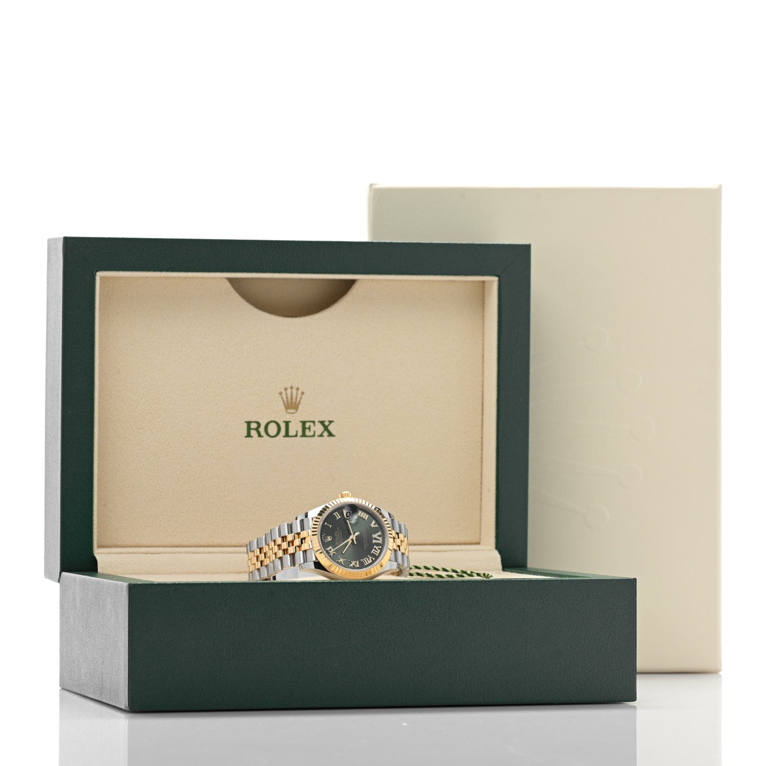 Rolex Stainless Steel 18K Yellow Gold Diamond 31mm Oyster Perpetual Datejust Watch Olive Green Roman 278273 5 of 5