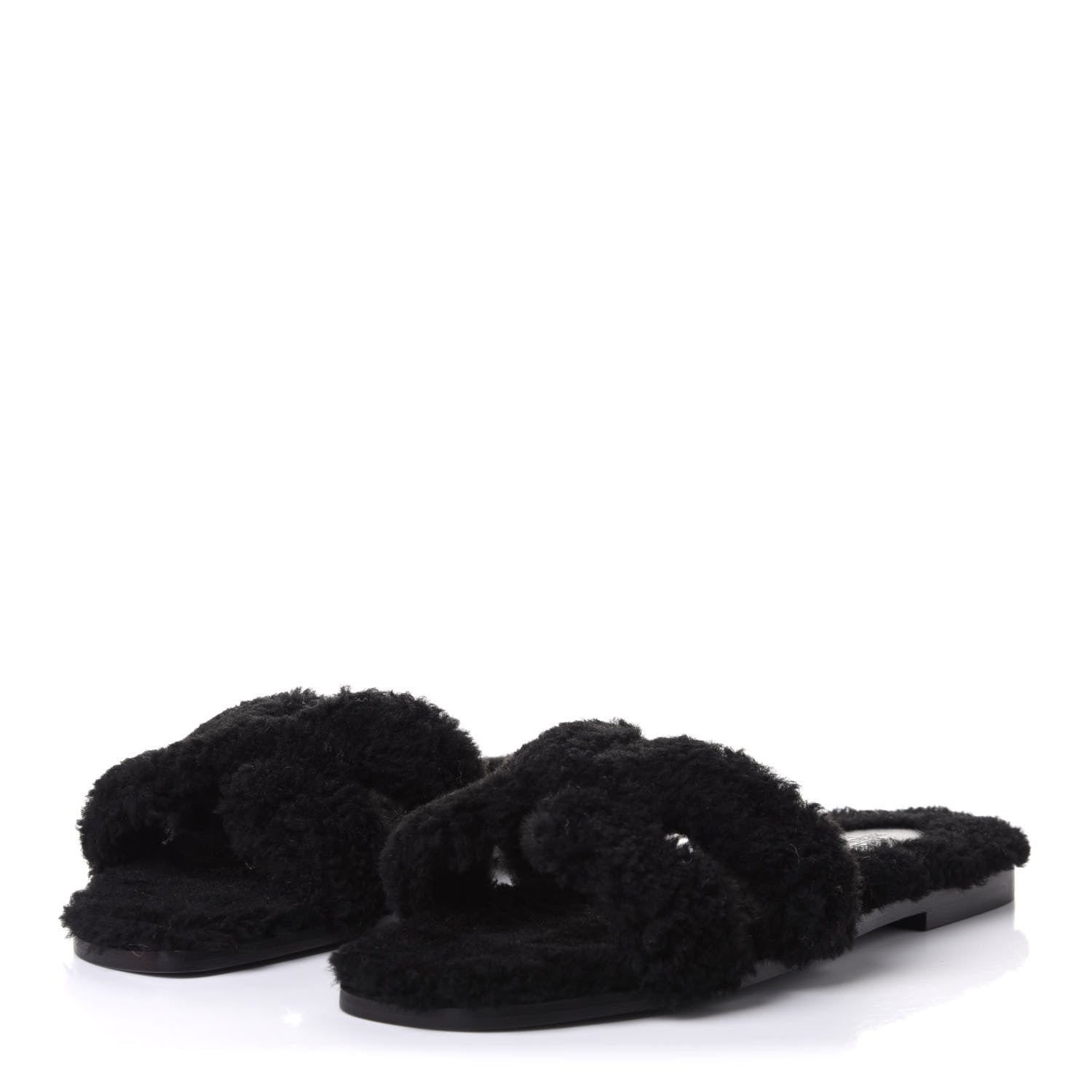 Hermes Woolskin Oran Sandals 38 Black 3 of 9