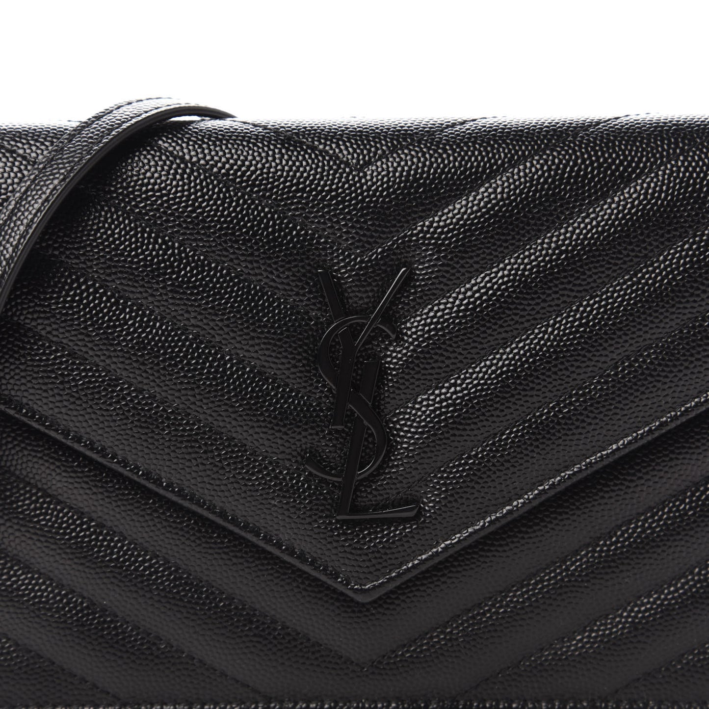 Grain De Poudre Matelasse Chevron Monogram Envelope Chain Wallet Black