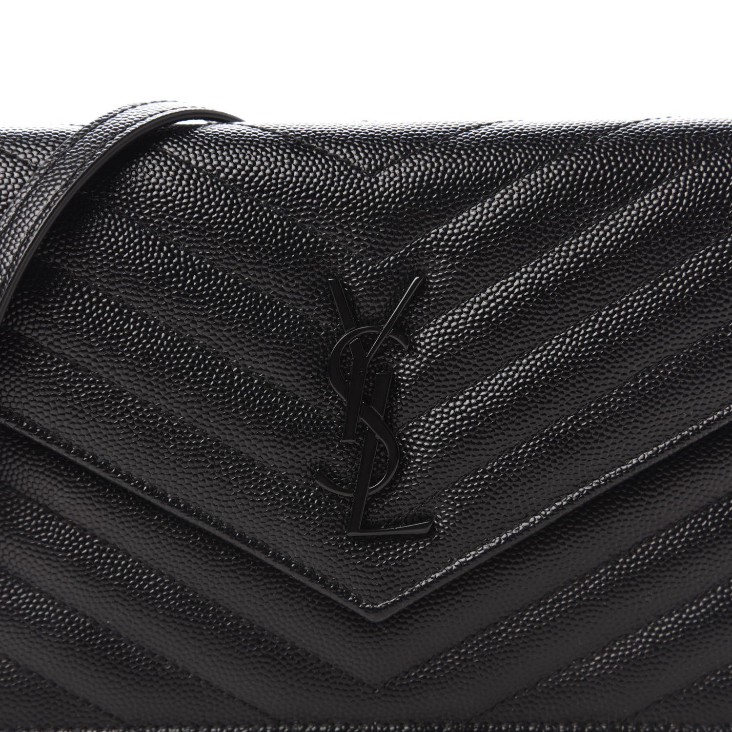 Saint Laurent Grain De Poudre Matelasse Chevron Monogram Envelope Chain Wallet Black 9 of 10