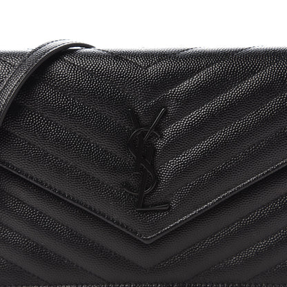 Saint Laurent Grain De Poudre Matelasse Chevron Monogram Envelope Chain Wallet Black 9 of 10