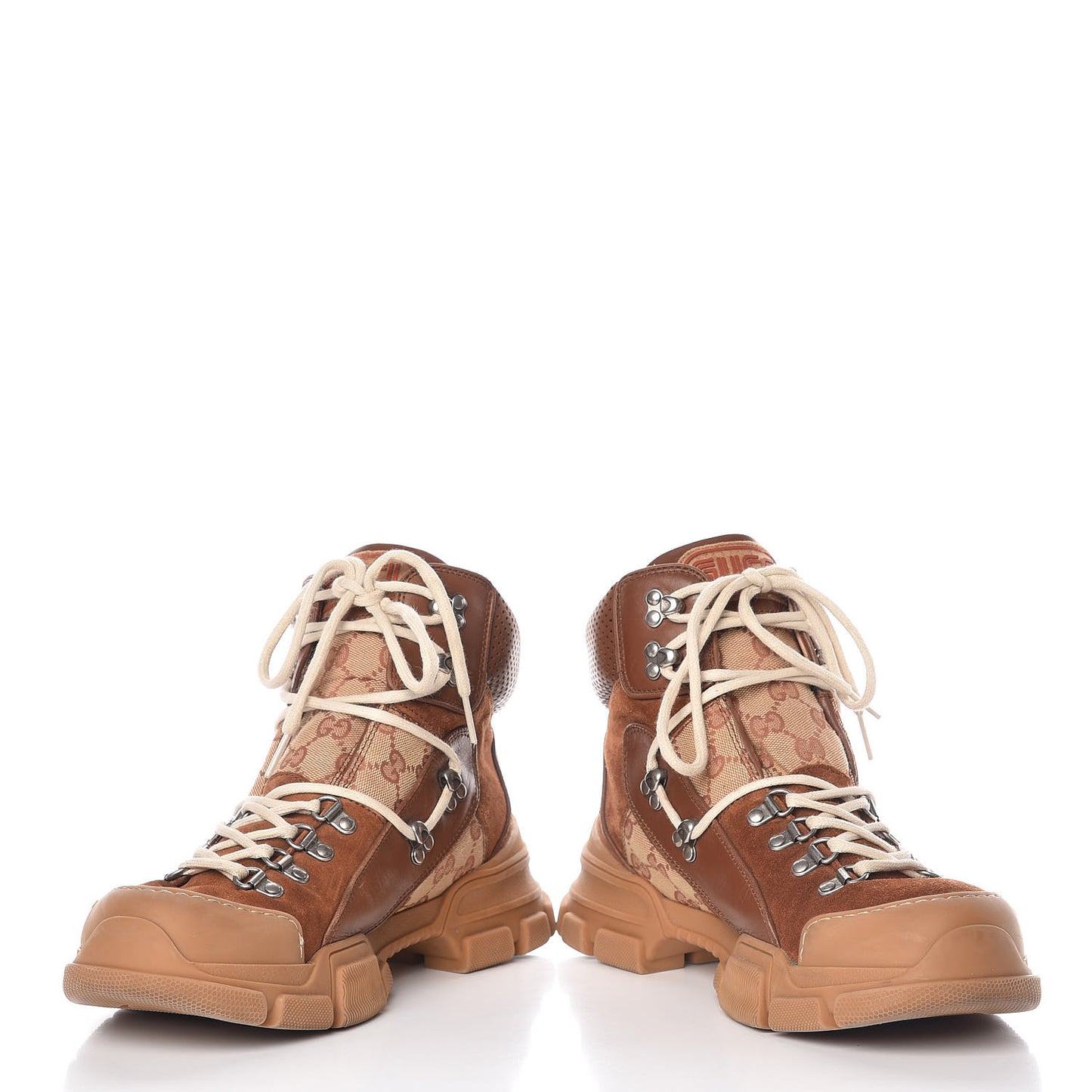 X SEGA Suede Calfskin GG Monogram Mens Flashtrek High-Top Sneakers 8 New Cuir Beige Ruggine