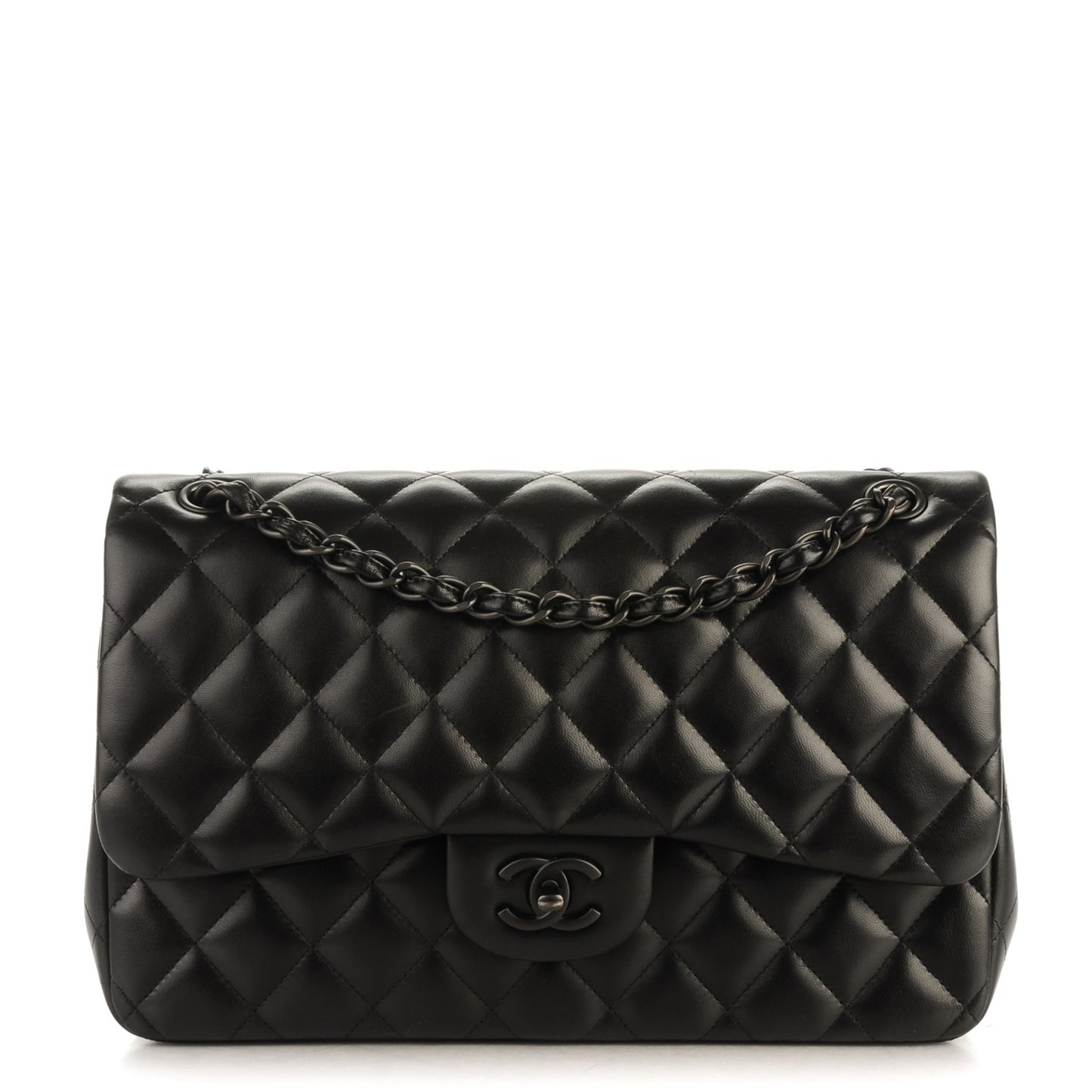 Lambskin Quilted Jumbo Double Flap So Black