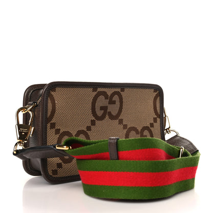 Gucci Monogram Jumbo GG Textured Dollar Calfskin Web Mini Crossbody Bag Camel Ebony New Acero 3 of 10