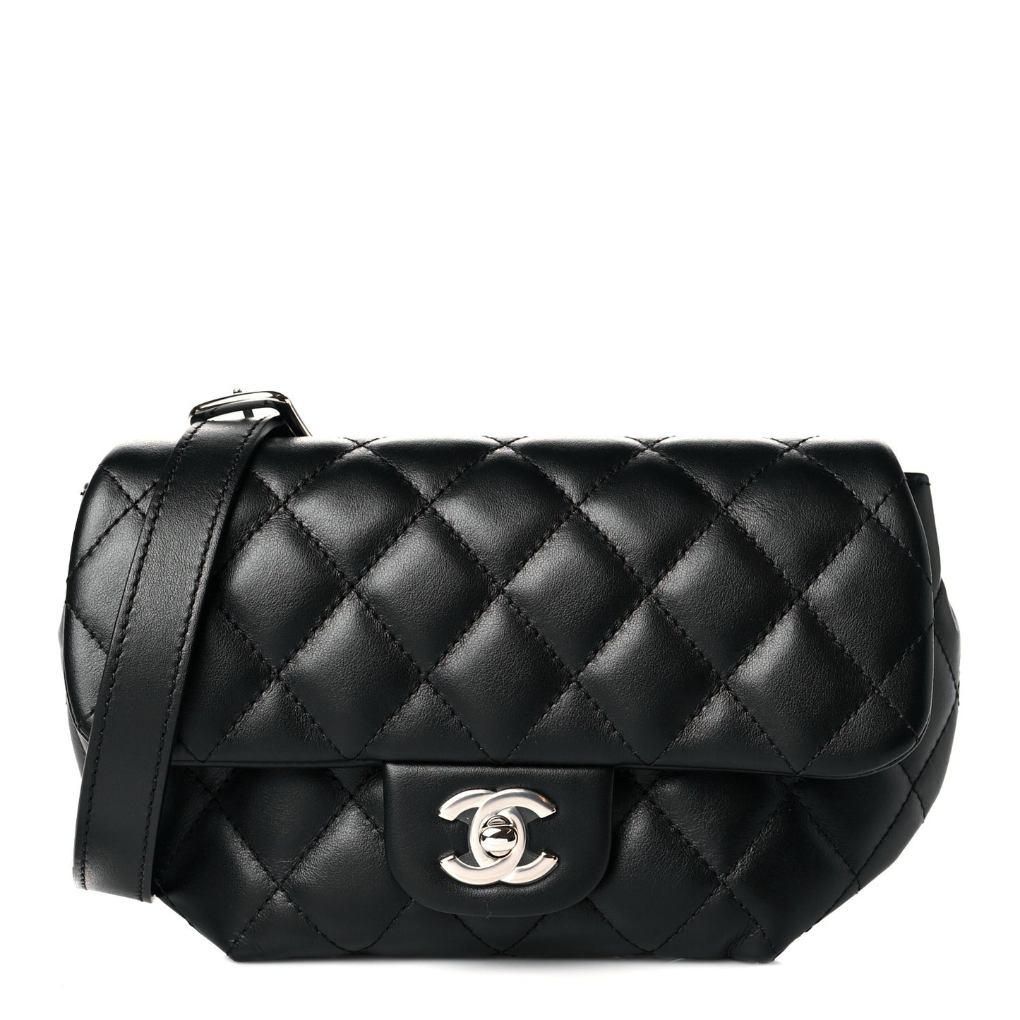 Calfskin Quilted CC Uniform Flap Belt Bag Black