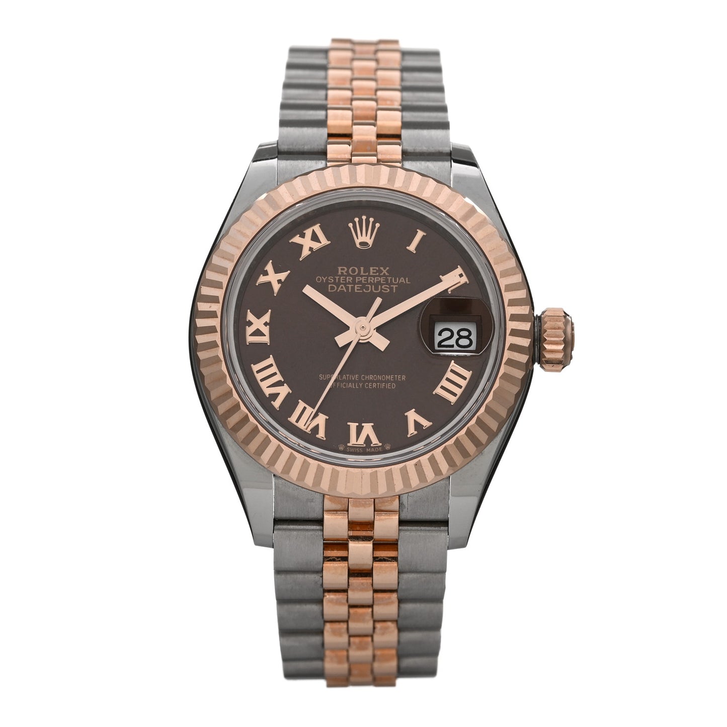 Stainless Steel 18K Everose Gold 28mm Oyster Perpetual Datejust Watch Chocolate Roman 279171